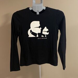 Karl Lagerfeld Black Shirt with White Silhouette Design,kids, 16